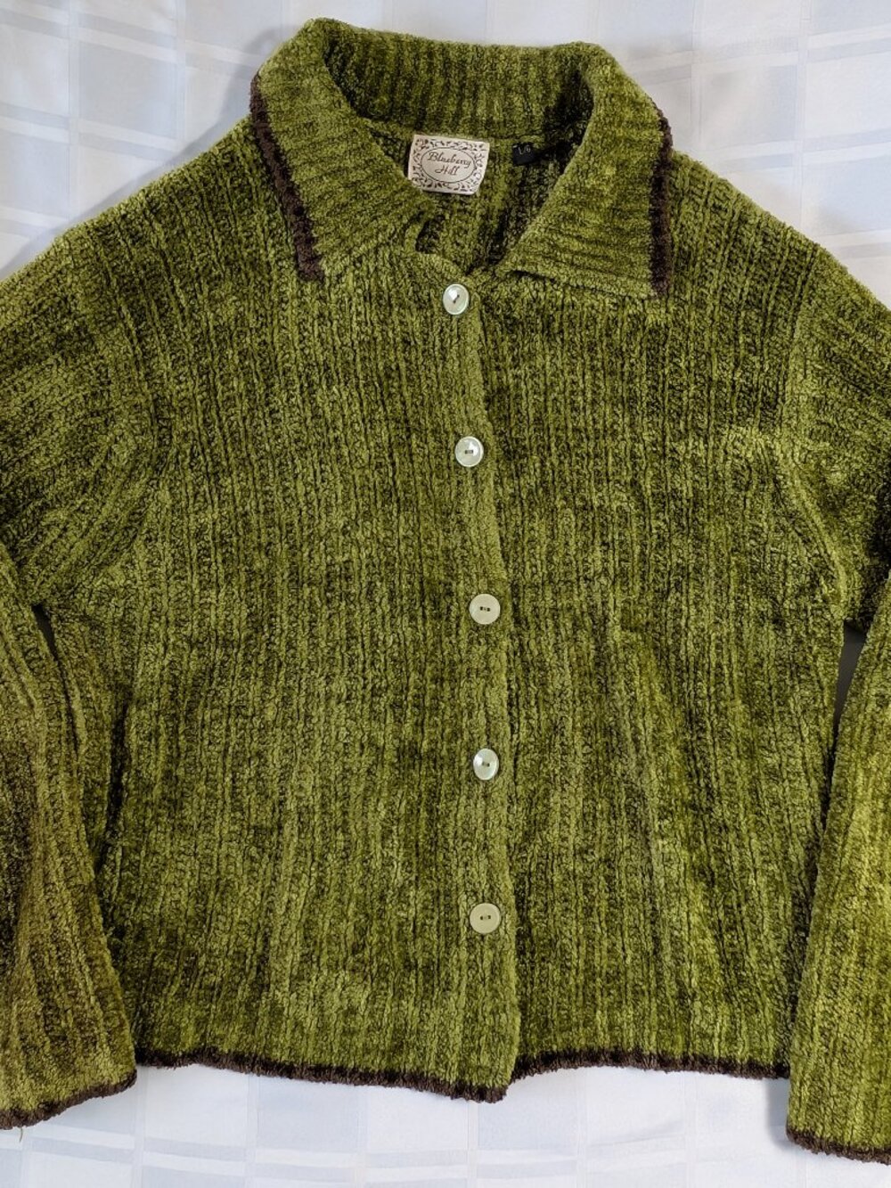 WOMEN'S GREEN BUTTON UP SWEATER CARDIGAN ACRYLIC BY BLUEBERRY HILL SIZE LARGE